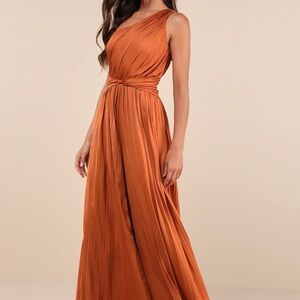 Lulu's One-Shoulder Rust Orange Maxi Jumpsuit